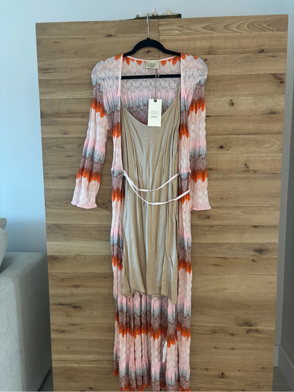 DX Collection Crochet Knit Maxi Dress Cover Up Pink Orange Size S NWT Lined - Picture 3 of 3